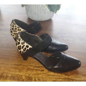 Sesto Meucci Breanne Pump Heel Black Leopard Print 6.5 Shoe Italy Calf Leather